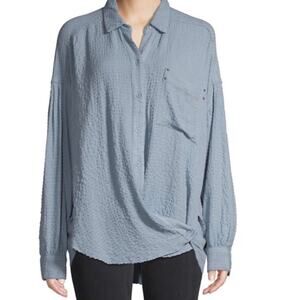 FREE PEOPLE We the Free Hidden Valley Textured  Shirt Top, Rainfall Sz SMALL